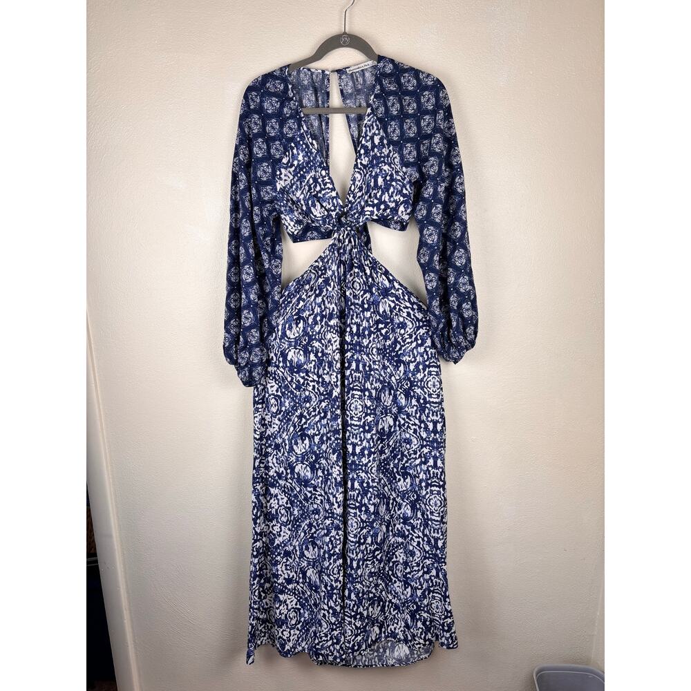 Abercrombie & Fitch Cutout Maxi Dress Blue White Boho Long Sleeve XS Going Out - Picture 3 of 7